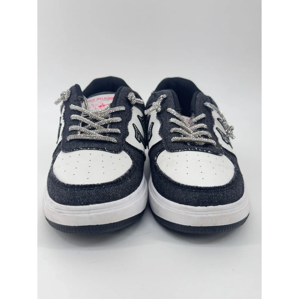 True Religion Sneakers Kids Size 9 Black White Denim Rhinestone Casual Shoes